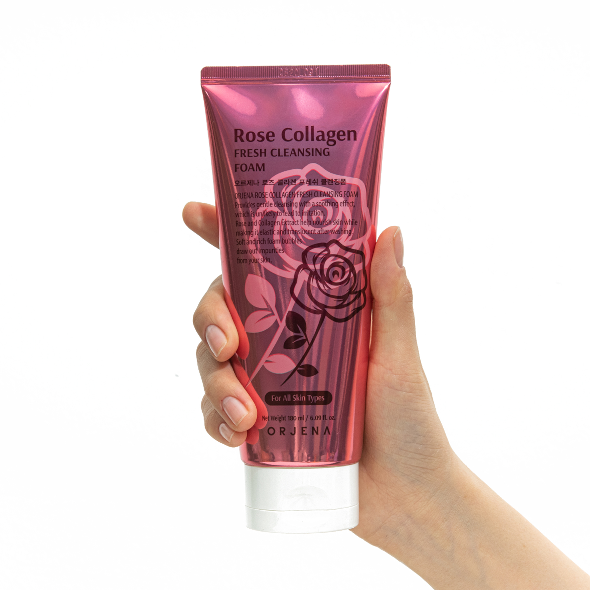 rose-foam.jpg Orjena Rose Collagen Fresh Cleansing Foam – 180ml - Image 1
